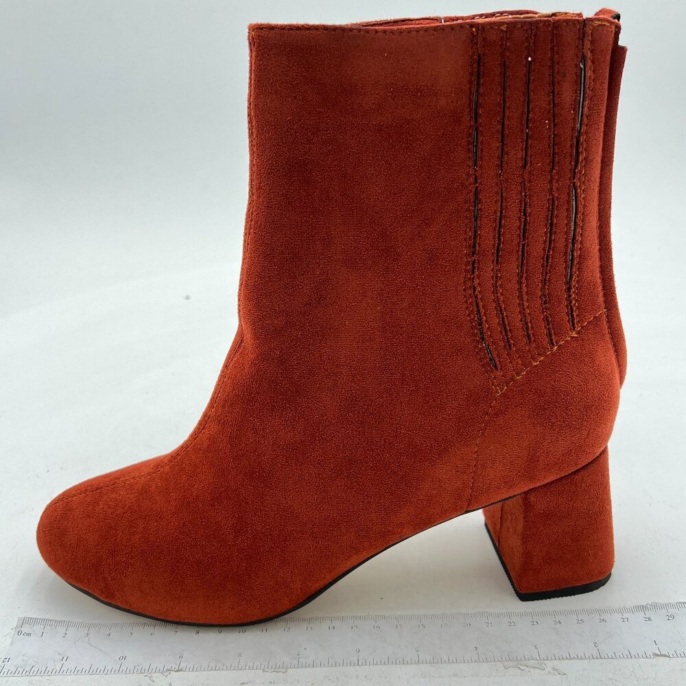 Brown Women Almond Toe Chunky Heel Handmade Back Zipper Dress Ankle Booties